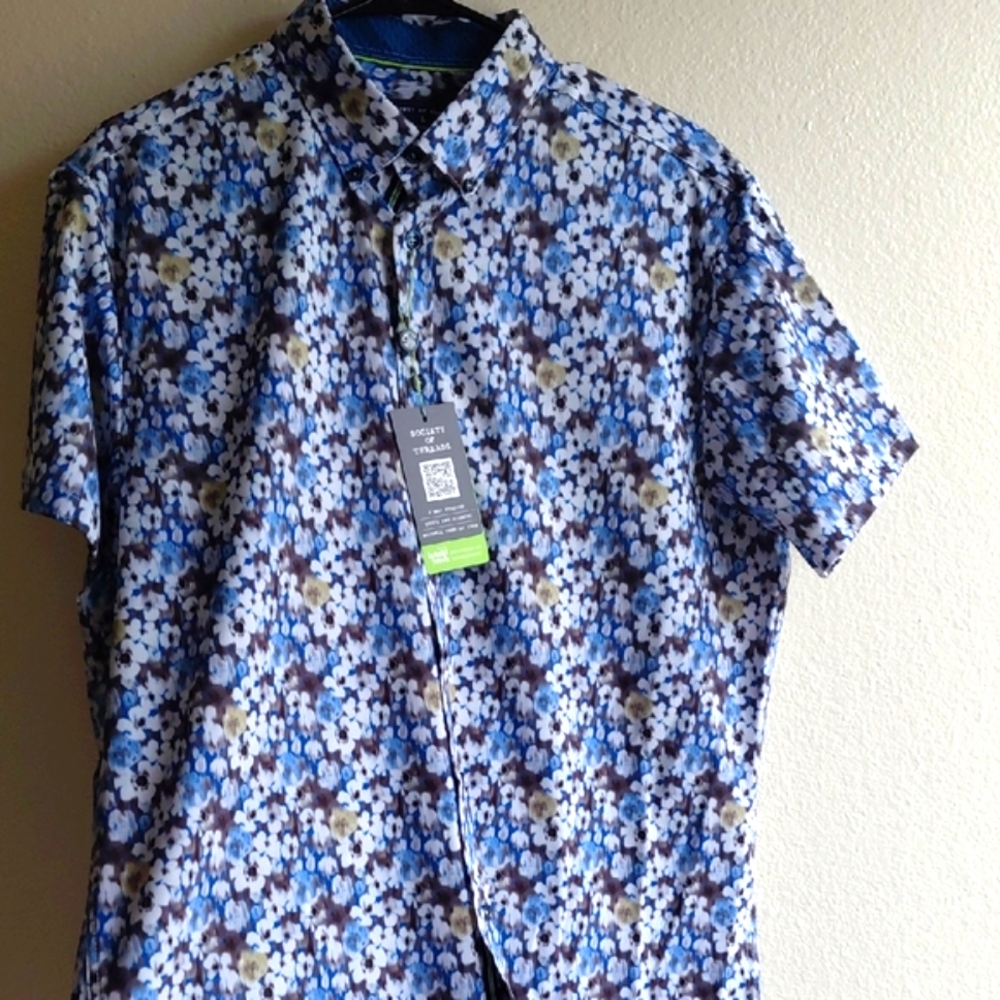 Society Blue and White Casual Button Down Shirt